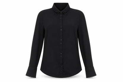 Ti MO Womens Black Silk Basic Button-Up Size M Collared - Embellished Collar