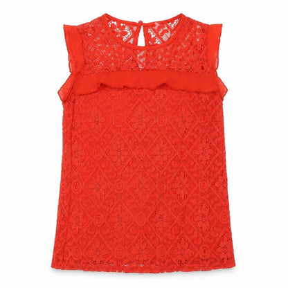 Oasisr Womens Red Nylon Basic Blouse Size 6 Round Neck - Lace Overlay