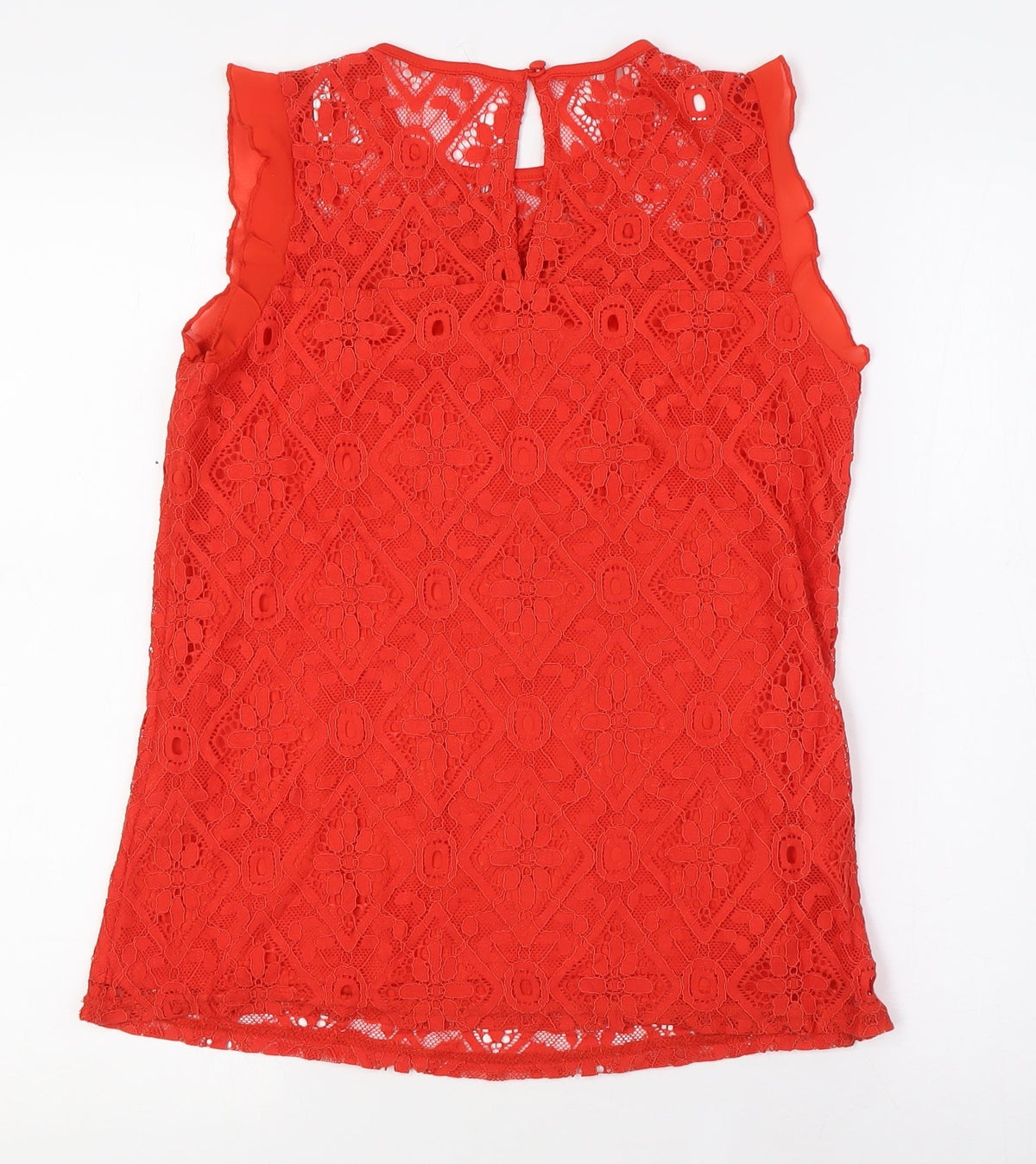 Oasisr Womens Red Nylon Basic Blouse Size 6 Round Neck - Lace Overlay
