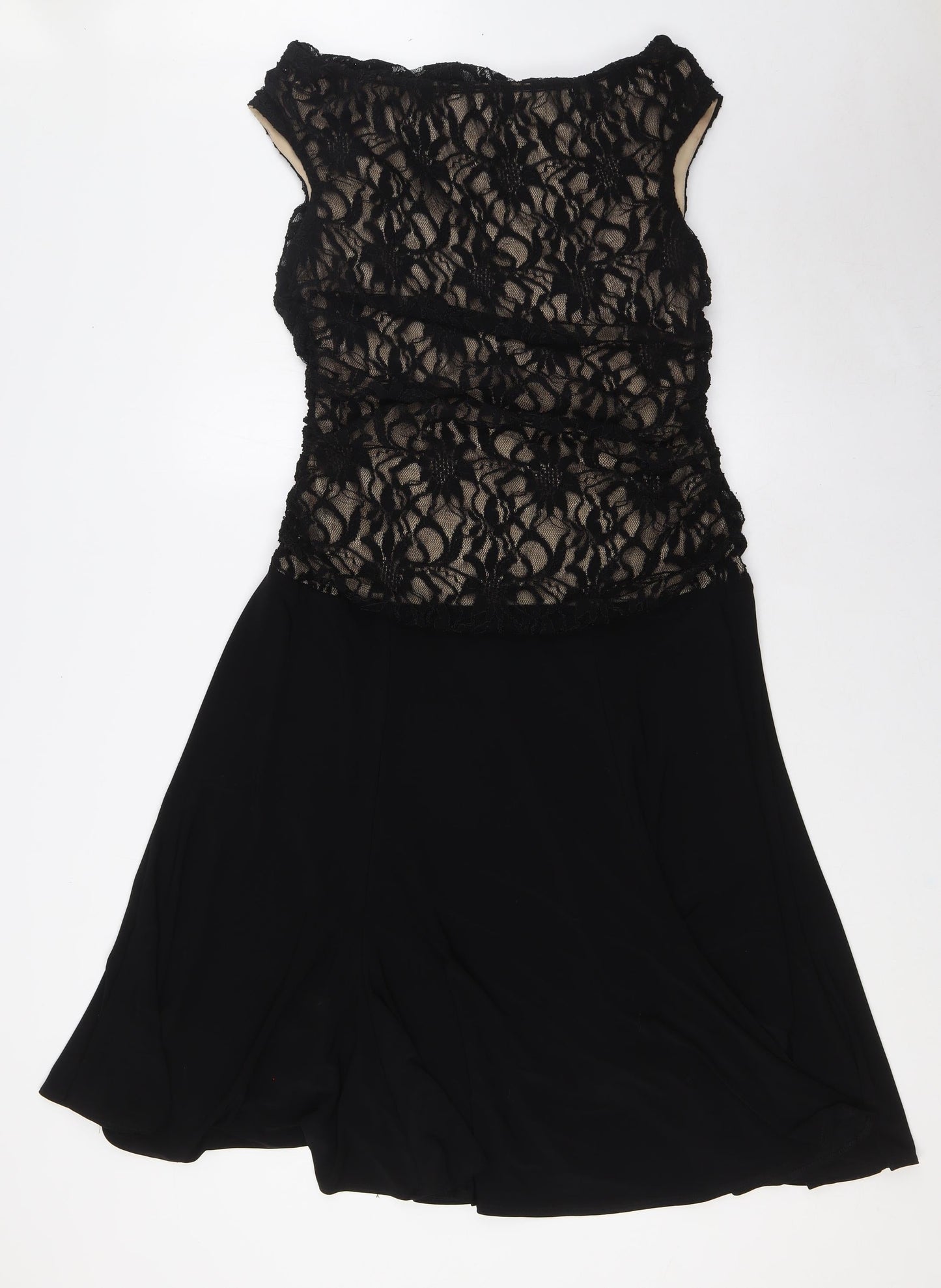 Marina Womens Black Polyester A-Line Size M Cowl Neck - Lace Overlay