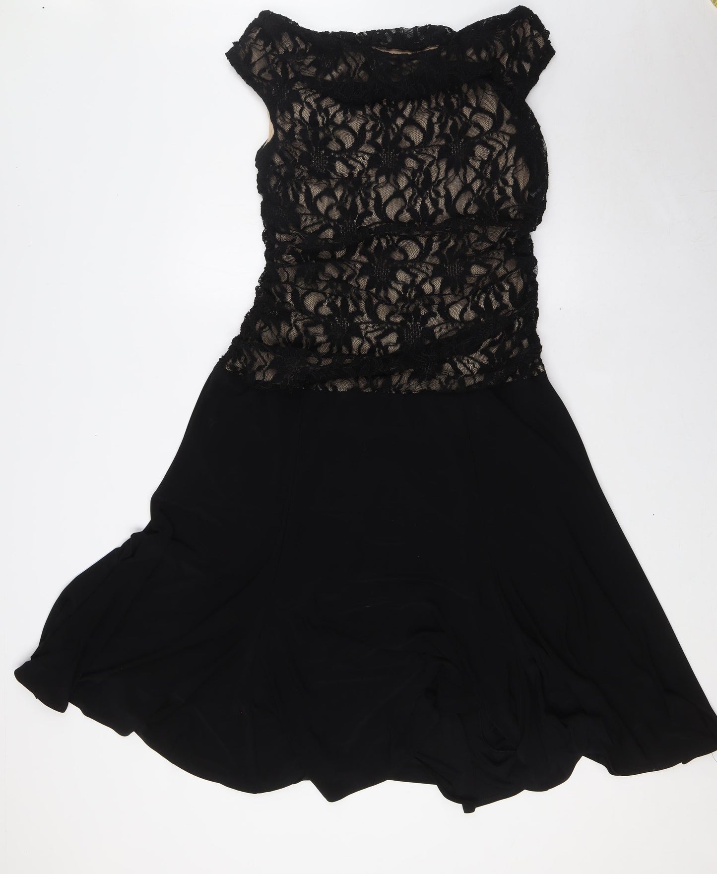 Marina Womens Black Polyester A-Line Size M Cowl Neck - Lace Overlay
