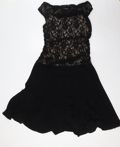 Marina Womens Black Polyester A-Line Size M Cowl Neck - Lace Overlay