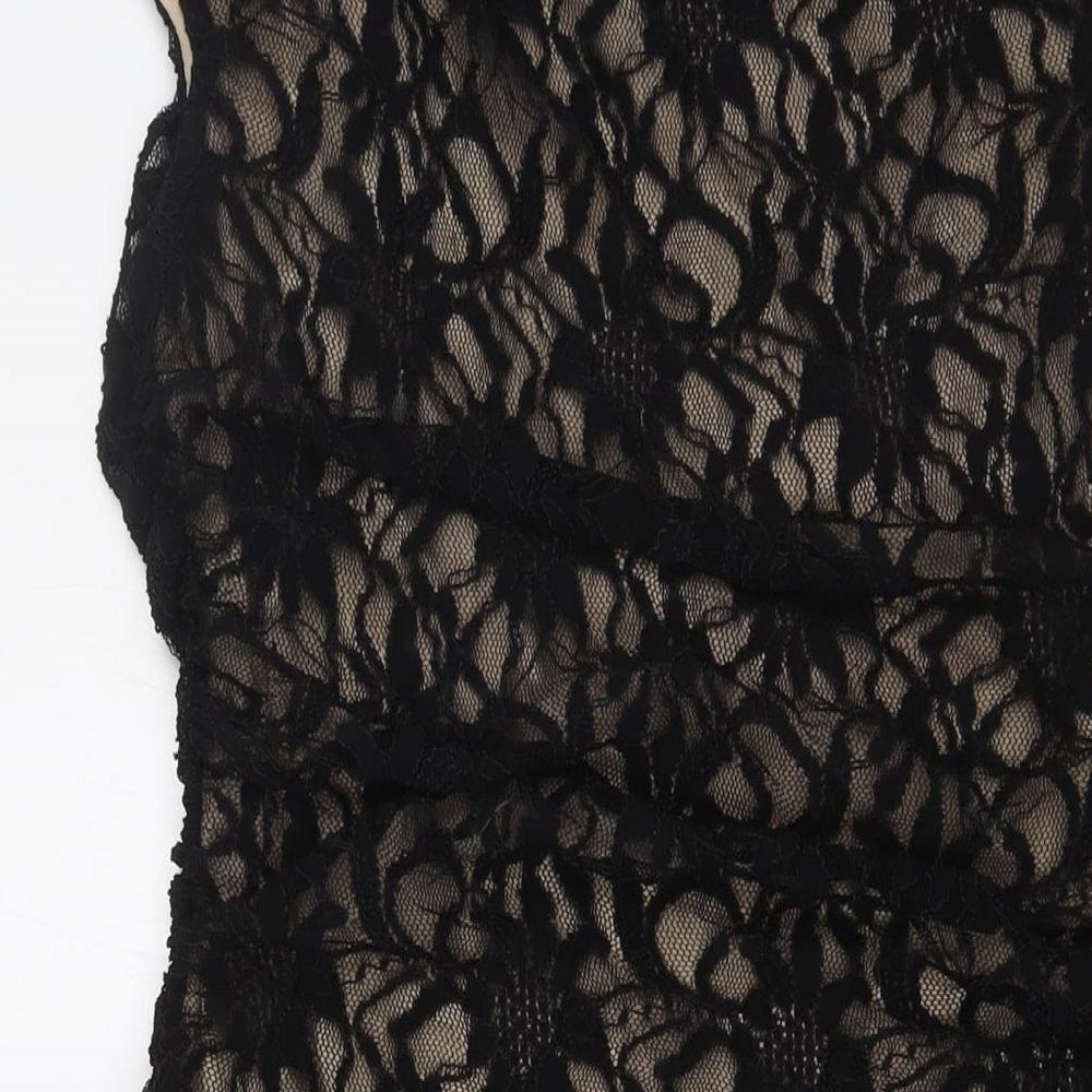 Marina Womens Black Polyester A-Line Size M Cowl Neck - Lace Overlay