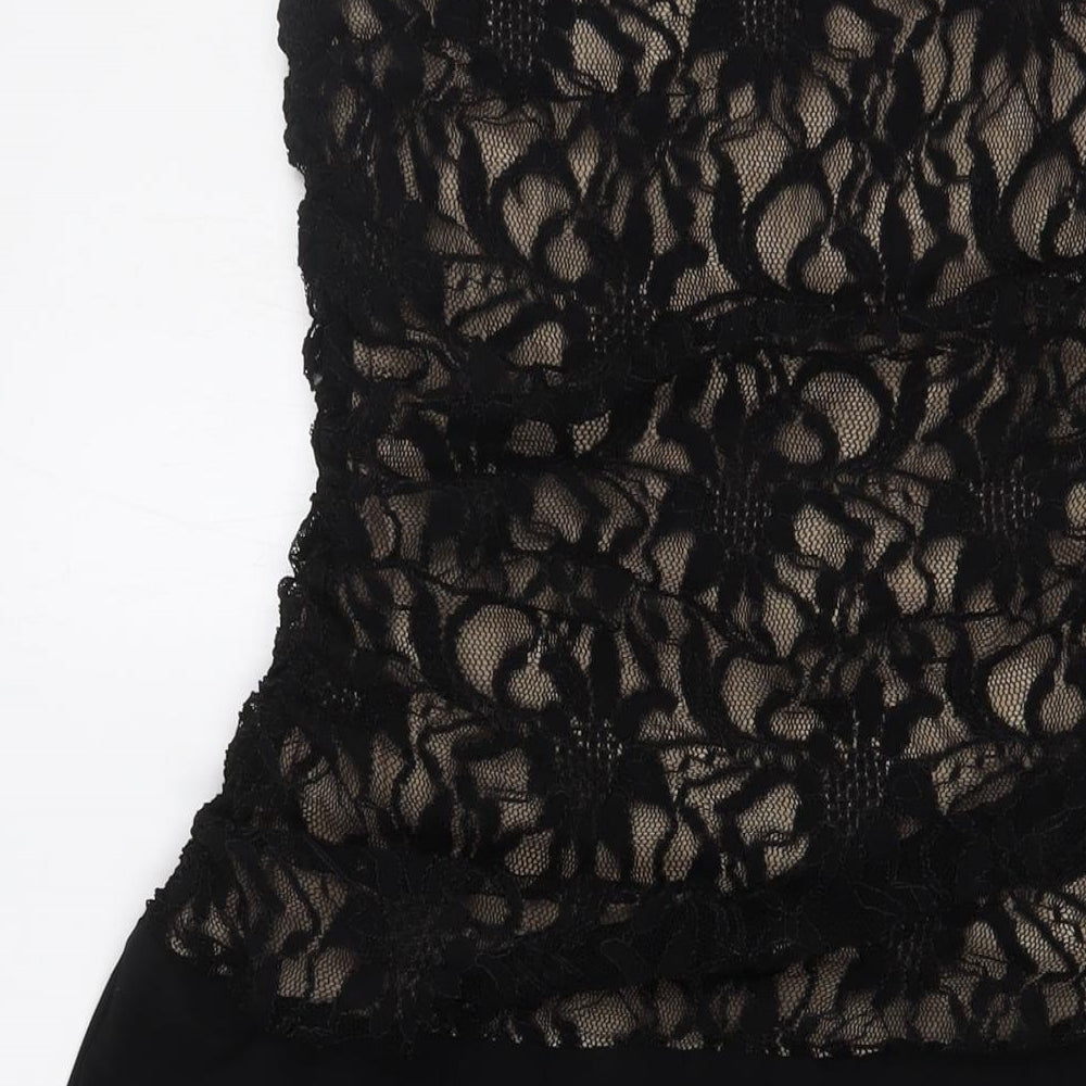 Marina Womens Black Polyester A-Line Size M Cowl Neck - Lace Overlay