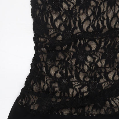 Marina Womens Black Polyester A-Line Size M Cowl Neck - Lace Overlay