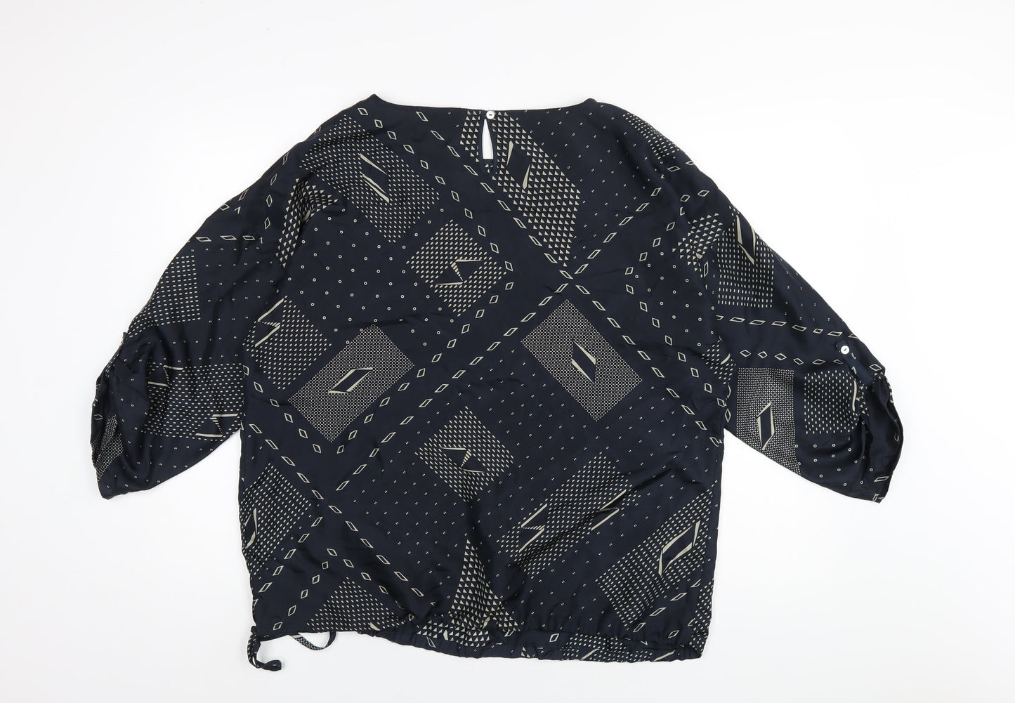 Autograph Womens Blue Geometric Silk Basic Blouse Size 16 Round Neck