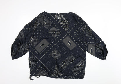 Autograph Womens Blue Geometric Silk Basic Blouse Size 16 Round Neck