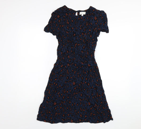 Apricot Womens Blue Animal Print Viscose A-Line Size 10 Round Neck Button