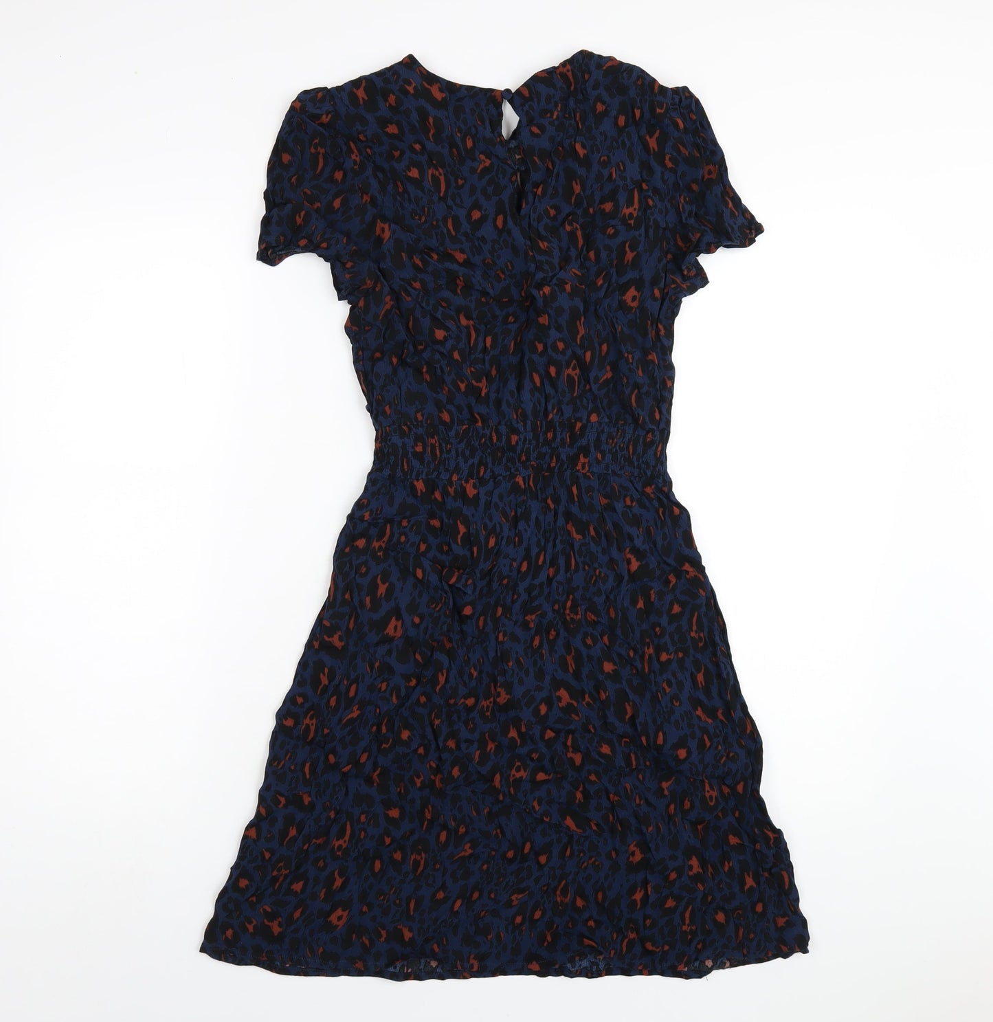 Apricot Womens Blue Animal Print Viscose A-Line Size 10 Round Neck Button