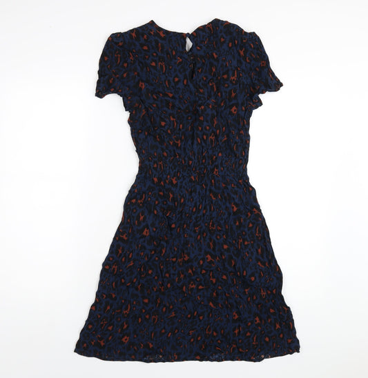 Apricot Womens Blue Animal Print Viscose A-Line Size 10 Round Neck Button
