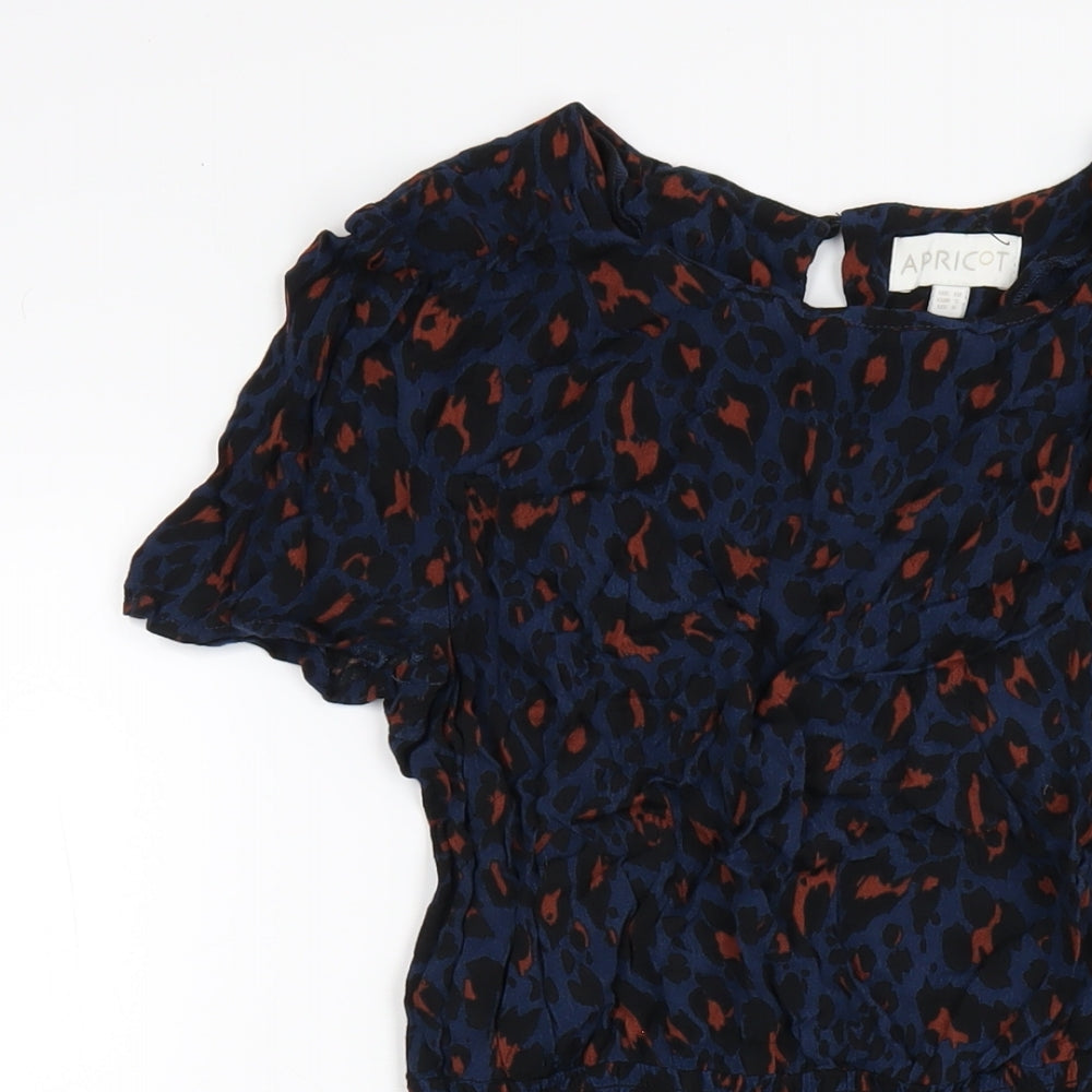 Apricot Womens Blue Animal Print Viscose A-Line Size 10 Round Neck Button
