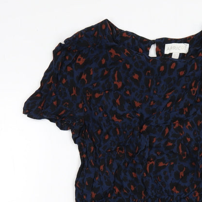 Apricot Womens Blue Animal Print Viscose A-Line Size 10 Round Neck Button