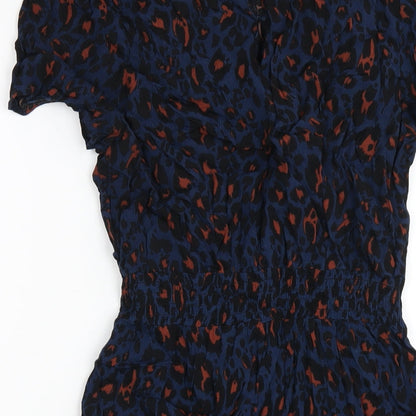 Apricot Womens Blue Animal Print Viscose A-Line Size 10 Round Neck Button