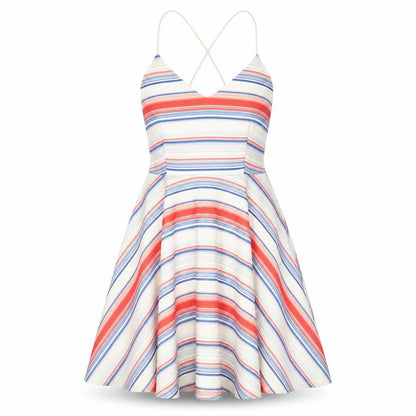 New Look Womens Multicoloured Striped Polyester A-Line Size 12 V-Neck Zip