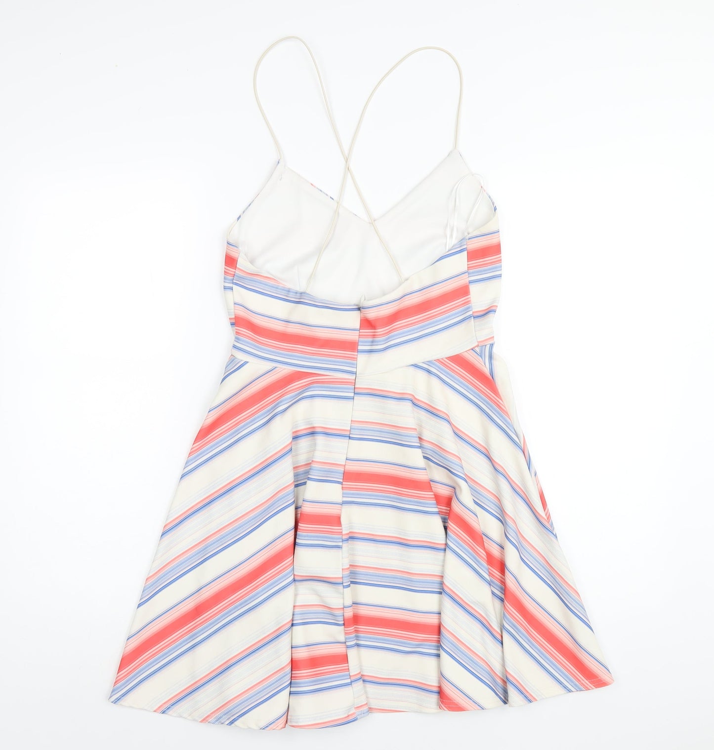 New Look Womens Multicoloured Striped Polyester A-Line Size 12 V-Neck Zip