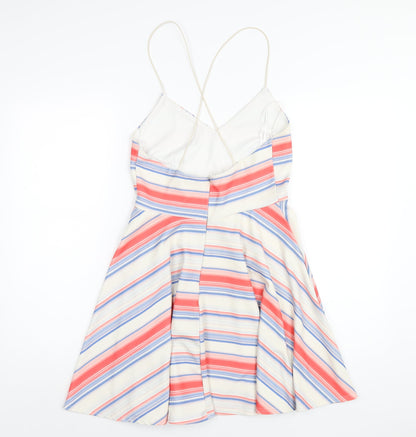 New Look Womens Multicoloured Striped Polyester A-Line Size 12 V-Neck Zip