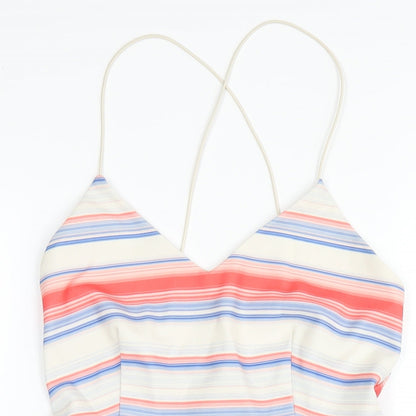 New Look Womens Multicoloured Striped Polyester A-Line Size 12 V-Neck Zip