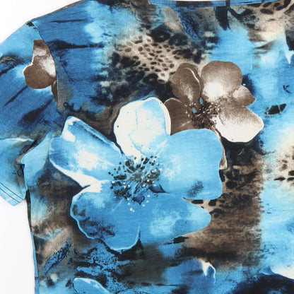 Tru Collection Womens Blue Floral Polyester Basic T-Shirt Size 14 Round Neck