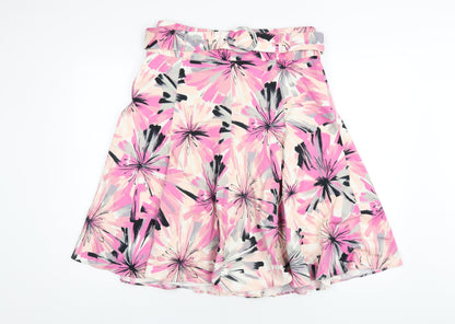 Debenhams Womens Pink Geometric Cotton A-Line Skirt Size 12 Zip