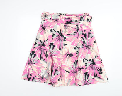Debenhams Womens Pink Geometric Cotton A-Line Skirt Size 12 Zip