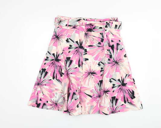 Debenhams Womens Pink Geometric Cotton A-Line Skirt Size 12 Zip