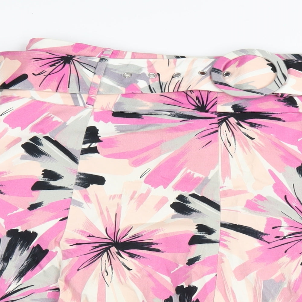 Debenhams Womens Pink Geometric Cotton A-Line Skirt Size 12 Zip