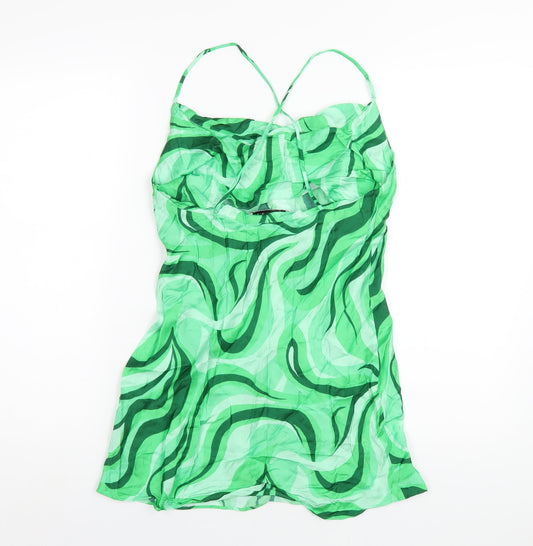 Zara Womens Green Geometric Viscose Slip Dress Size M Cowl Neck Pullover