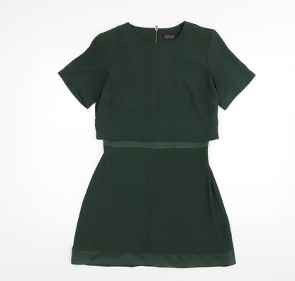 Topshop Womens Green Polyester A-Line Size 8 Round Neck Zip