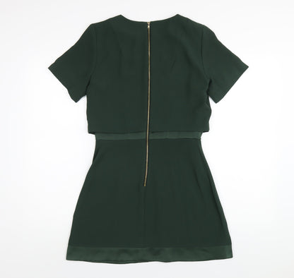 Topshop Womens Green Polyester A-Line Size 8 Round Neck Zip