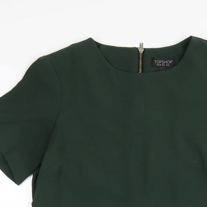 Topshop Womens Green Polyester A-Line Size 8 Round Neck Zip