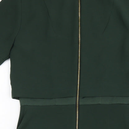 Topshop Womens Green Polyester A-Line Size 8 Round Neck Zip