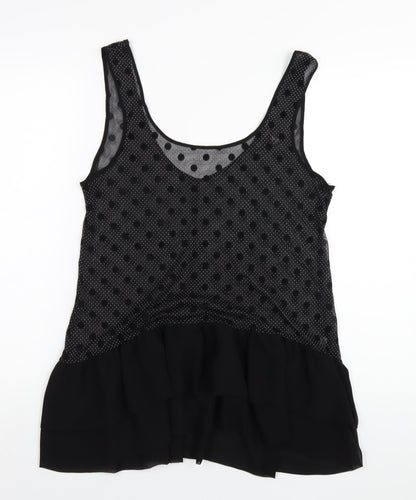 Miss Selfridge Womens Black Polka Dot Polyester Basic Tank Size 12 Scoop Neck