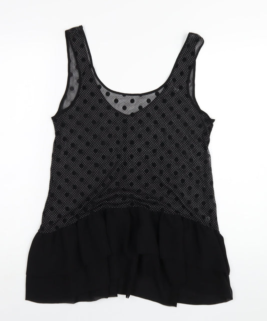 Miss Selfridge Womens Black Polka Dot Polyester Basic Tank Size 12 Scoop Neck
