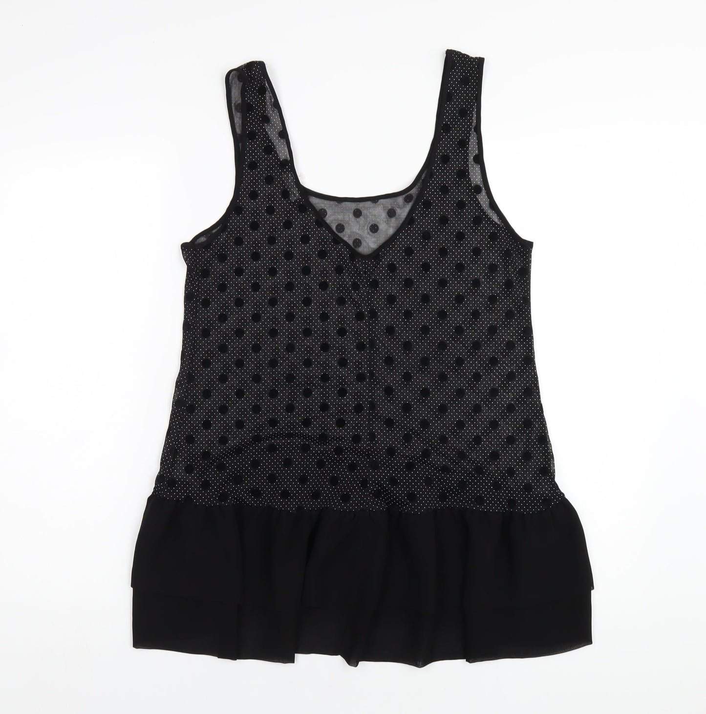 Miss Selfridge Womens Black Polka Dot Polyester Basic Tank Size 12 Scoop Neck