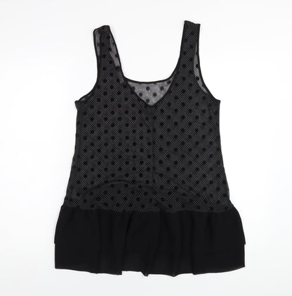 Miss Selfridge Womens Black Polka Dot Polyester Basic Tank Size 12 Scoop Neck