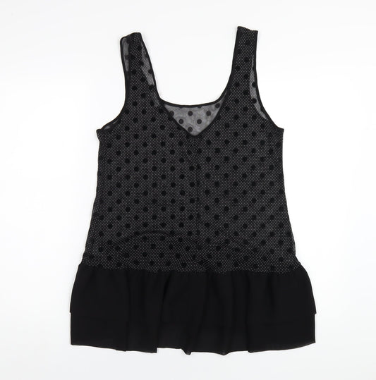 Miss Selfridge Womens Black Polka Dot Polyester Basic Tank Size 12 Scoop Neck