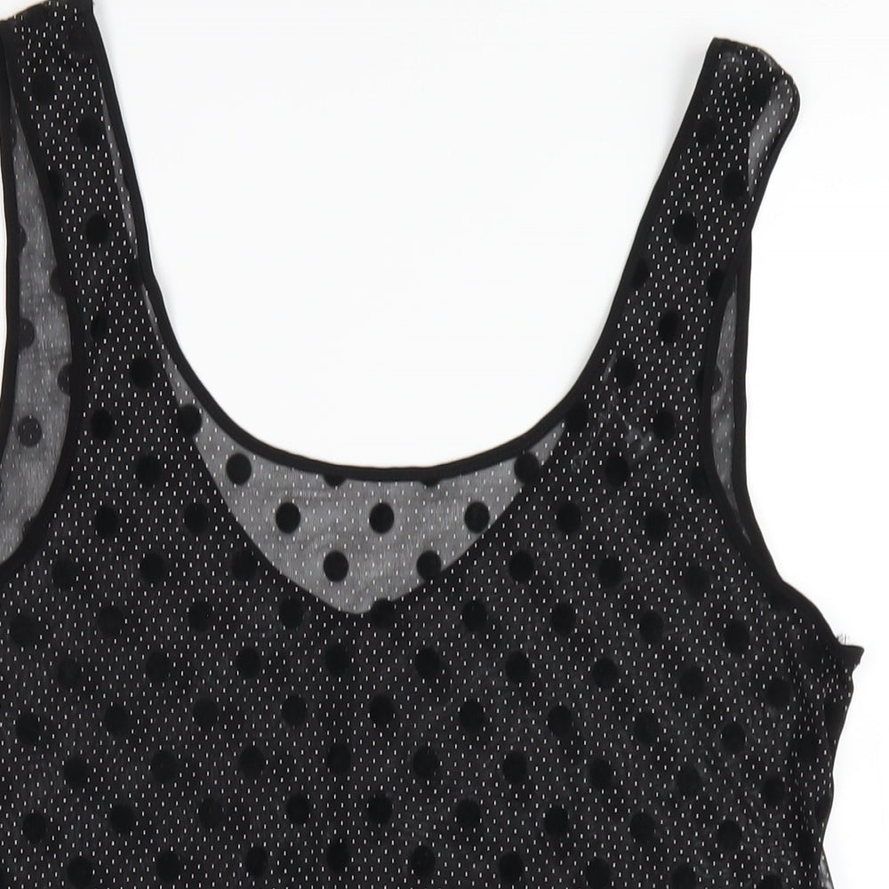 Miss Selfridge Womens Black Polka Dot Polyester Basic Tank Size 12 Scoop Neck