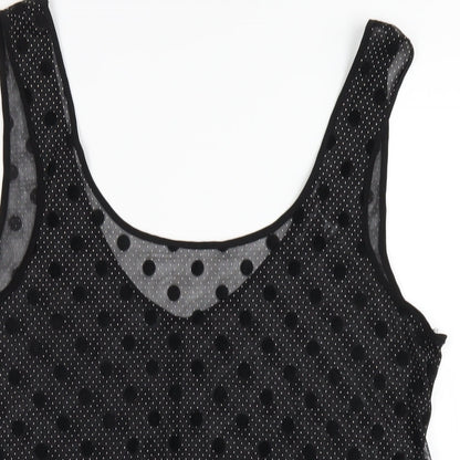 Miss Selfridge Womens Black Polka Dot Polyester Basic Tank Size 12 Scoop Neck