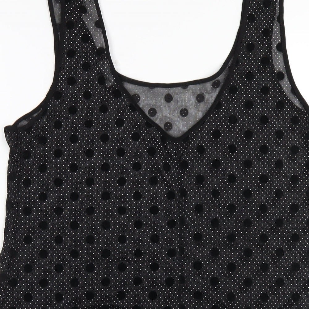 Miss Selfridge Womens Black Polka Dot Polyester Basic Tank Size 12 Scoop Neck