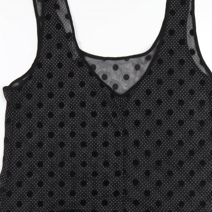 Miss Selfridge Womens Black Polka Dot Polyester Basic Tank Size 12 Scoop Neck