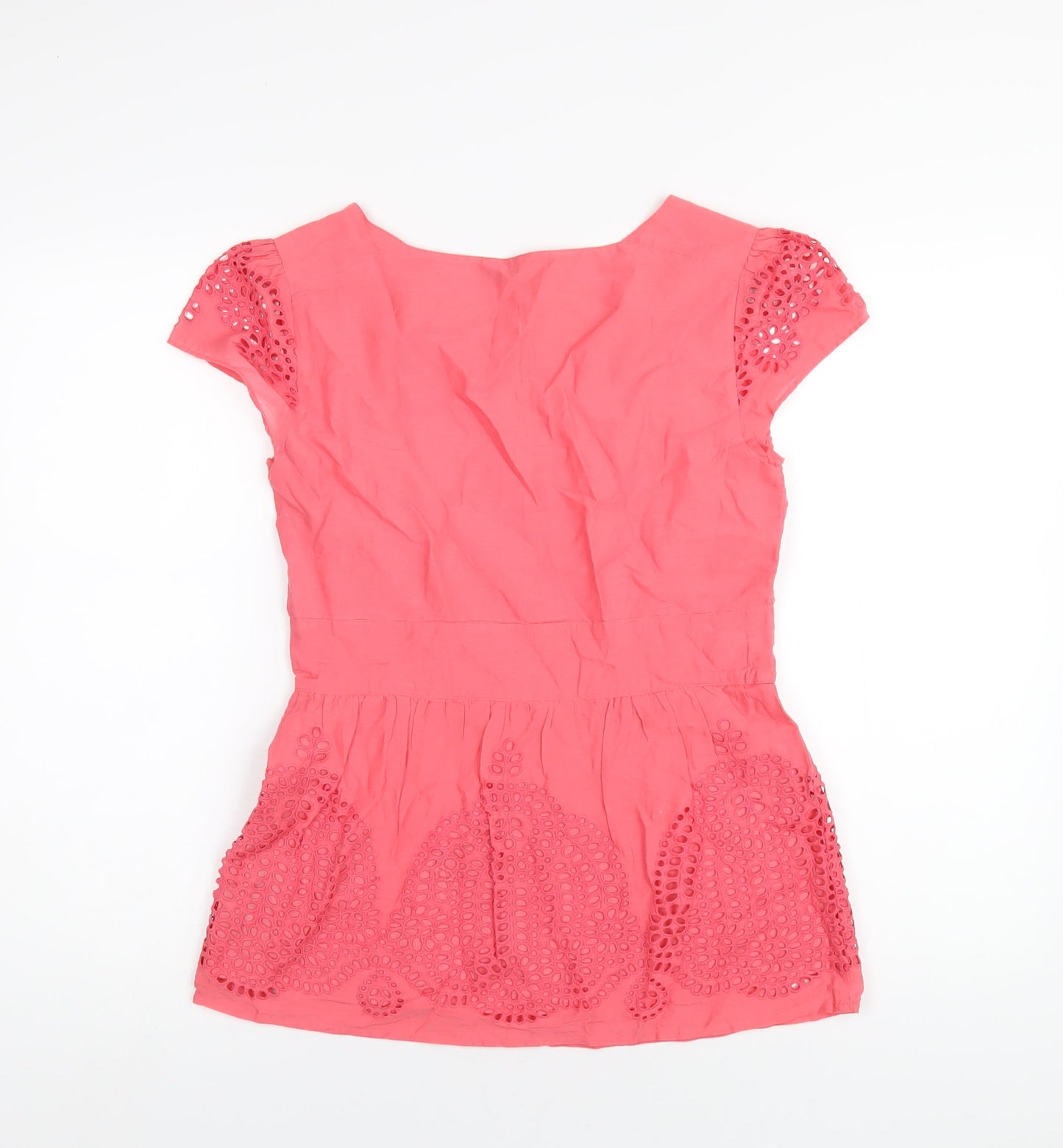 Crew Clothing Womens Pink Cotton Basic Blouse Size 8 V-Neck