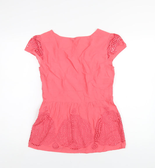 Crew Clothing Womens Pink Cotton Basic Blouse Size 8 V-Neck