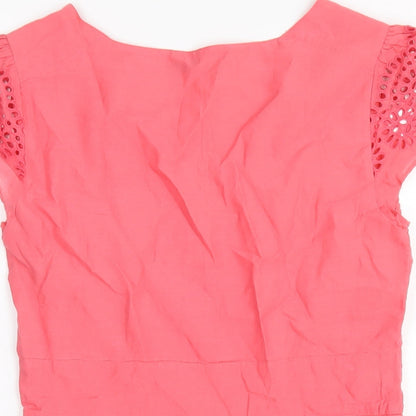 Crew Clothing Womens Pink Cotton Basic Blouse Size 8 V-Neck