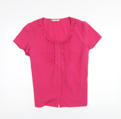 Womens UK Size 16 Classic Pink Basic Button-Up