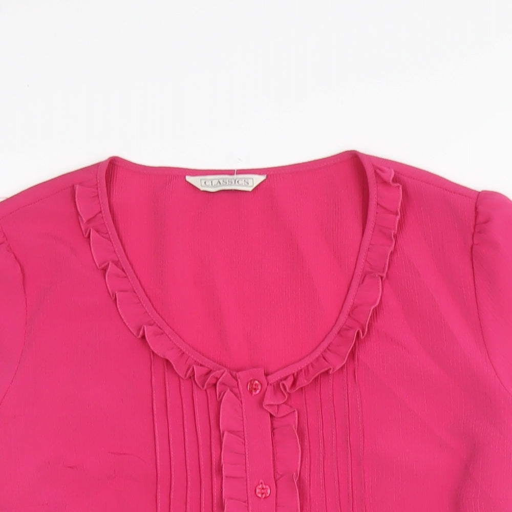 Womens UK Size 16 Classic Pink Basic Button-Up