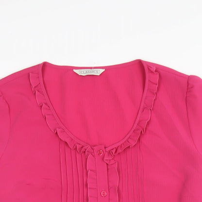 Womens UK Size 16 Classic Pink Basic Button-Up