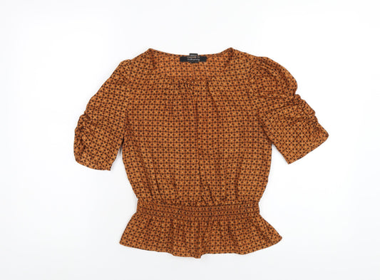 FOREVER 21 Womens Brown Geometric Polyester Basic T-Shirt Size XS Round Neck