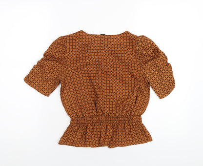 FOREVER 21 Womens Brown Geometric Polyester Basic T-Shirt Size XS Round Neck