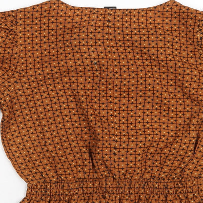 FOREVER 21 Womens Brown Geometric Polyester Basic T-Shirt Size XS Round Neck