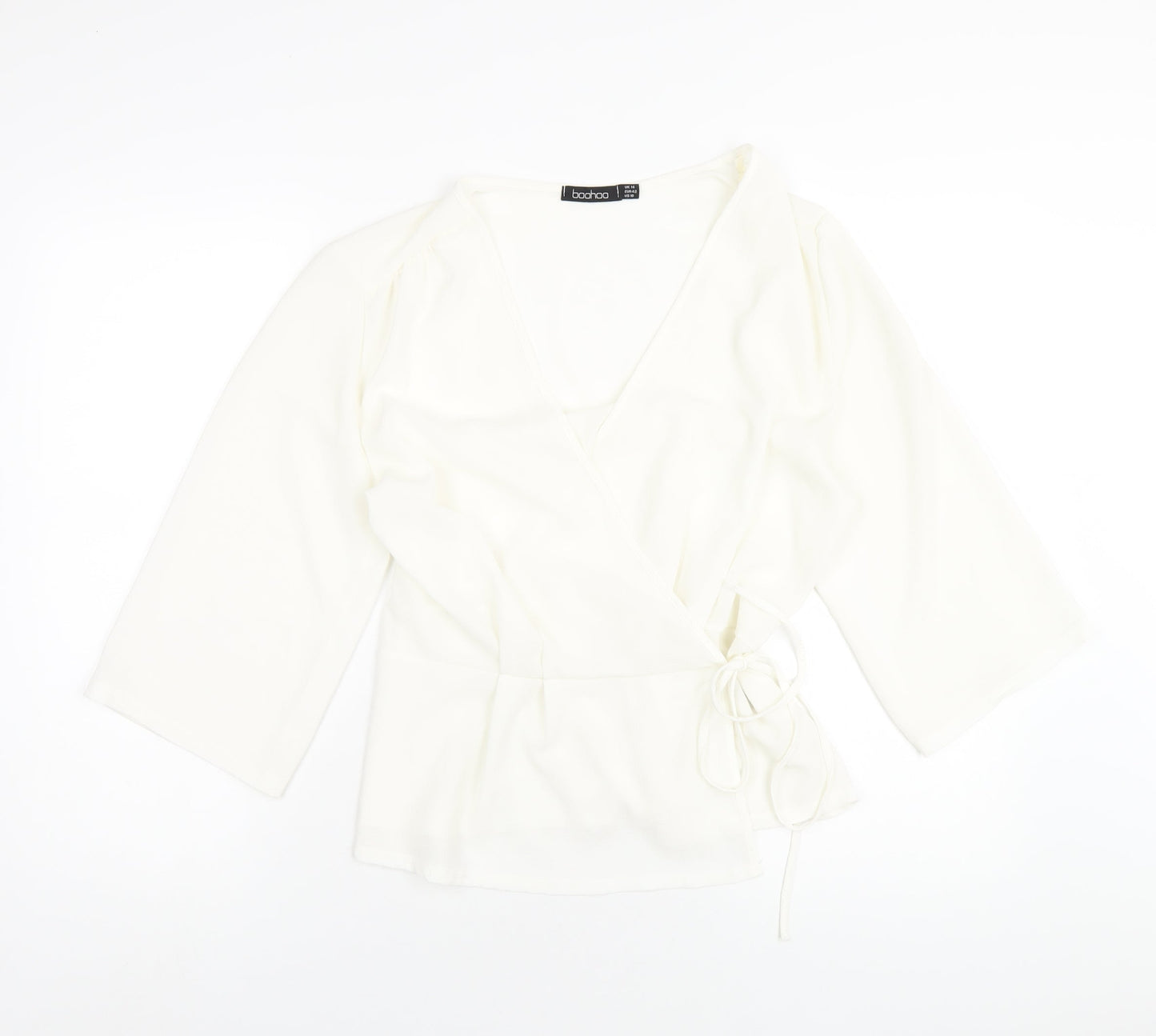 Boohoo Womens White Polyester Wrap Blouse Size 14 V-Neck